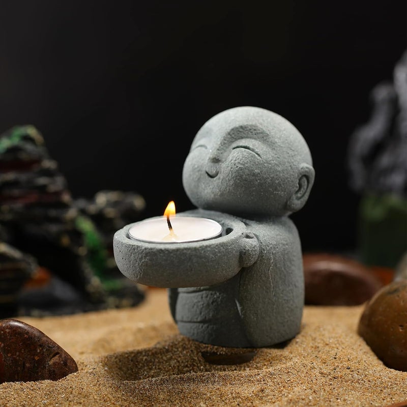 Landical Buddha Sandstone Statues, Zen Monk Praying Statue Sculptures Ornament for Wealth Good Luck Feng Shui Decor Home Office Car Decoration(Jizo Monk) - Image 4
